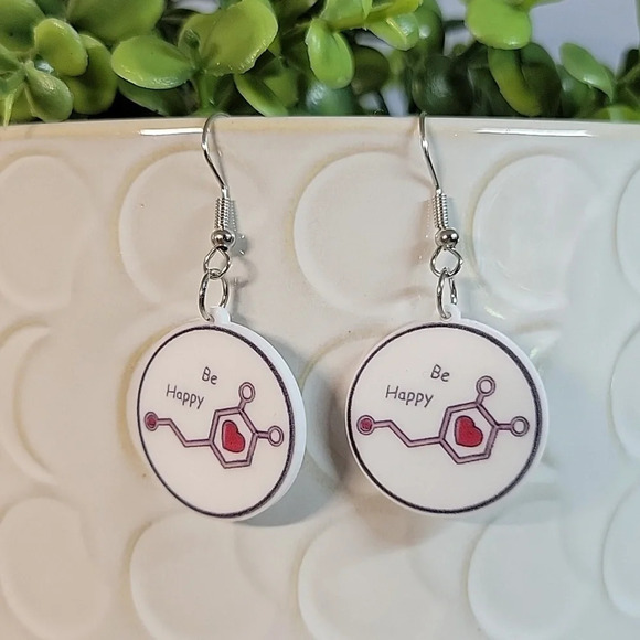 Dopamine Chemical Symbol Drop Earrings - Picture 3 of 6